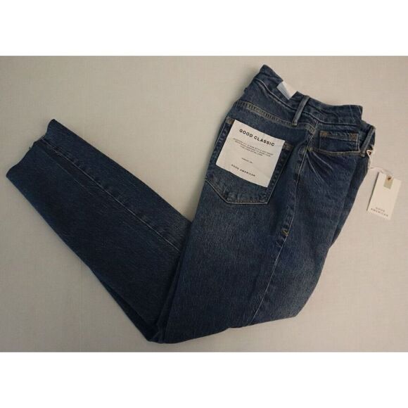 Good American Women Sz 0/25 Blue Good Classic Raw Hem High Waist Slim Jeans $139 - Picture 7 of 7